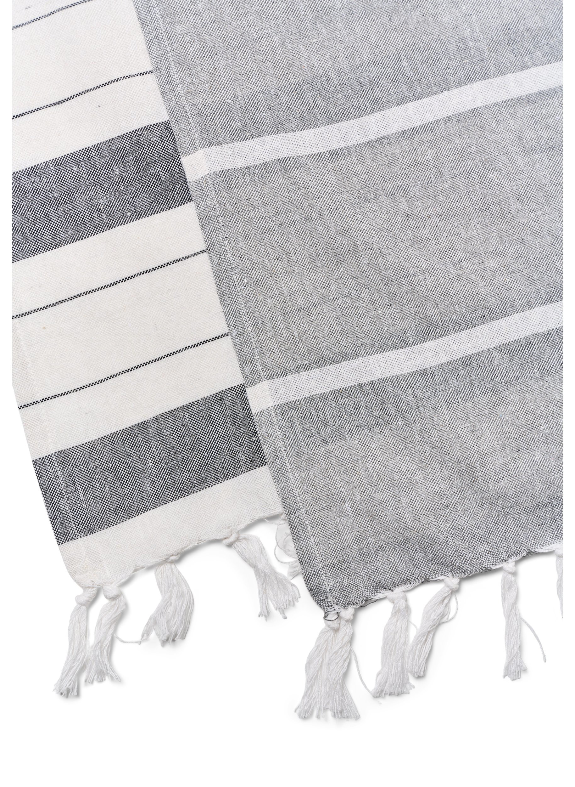 2 kpl raidallisia pyyhkeitä hapsuilla, 2-Pack Grey, Packshot image number 2