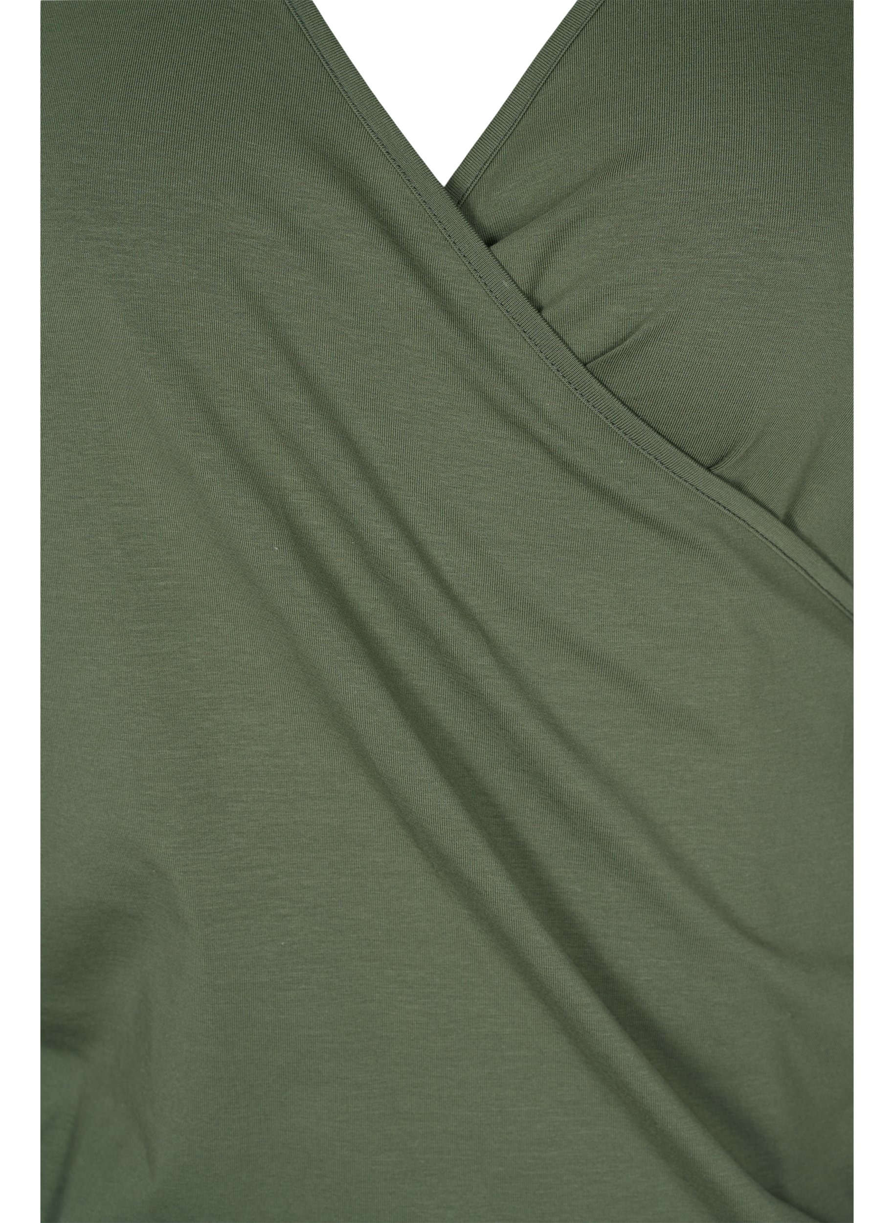 Puuvillapusero 3/4-hihoilla ja kietaisuvaikutelmalla, Thyme, Packshot image number 2